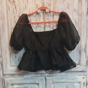 Elegant Black Puff Sleeve Top